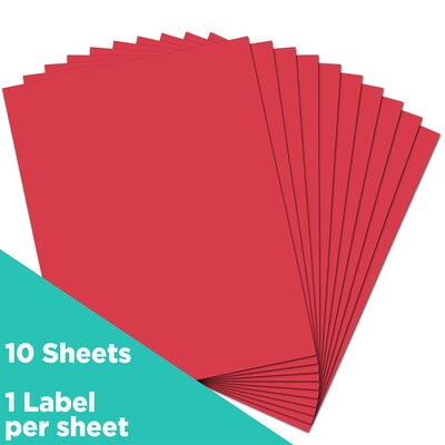 JAM Paper Shipping Labels, 8 1/2 x 11, Red, 1 Label/Sheet, 10 Labels/Pack (337628603)