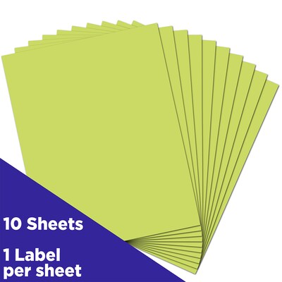 JAM Paper Shipping Labels, 8 1/2 x 11, Ultra Lime Green, 1 Label/Sheet, 10 Sheets/Pack (337628608)