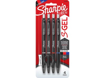 Sharpie S-Gel Retractable Gel Pen, Bold Point, Assorted Ink, 4/Pack (2116198)