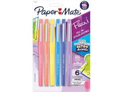 Paper Mate Retro Accents Felt Pen, Medium Point, Assorted Ink, 6/Pack (2097888)