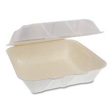 Pactiv EarthChoice Bagasse Hinged Lid Container, 9 x 9 x 3.5, Natural, 150/Carton (PCTYMCH0901000