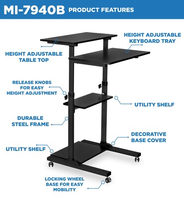 Mount-It! 28"W Adjustable Steel Standing Desk, Black (MI-7940)