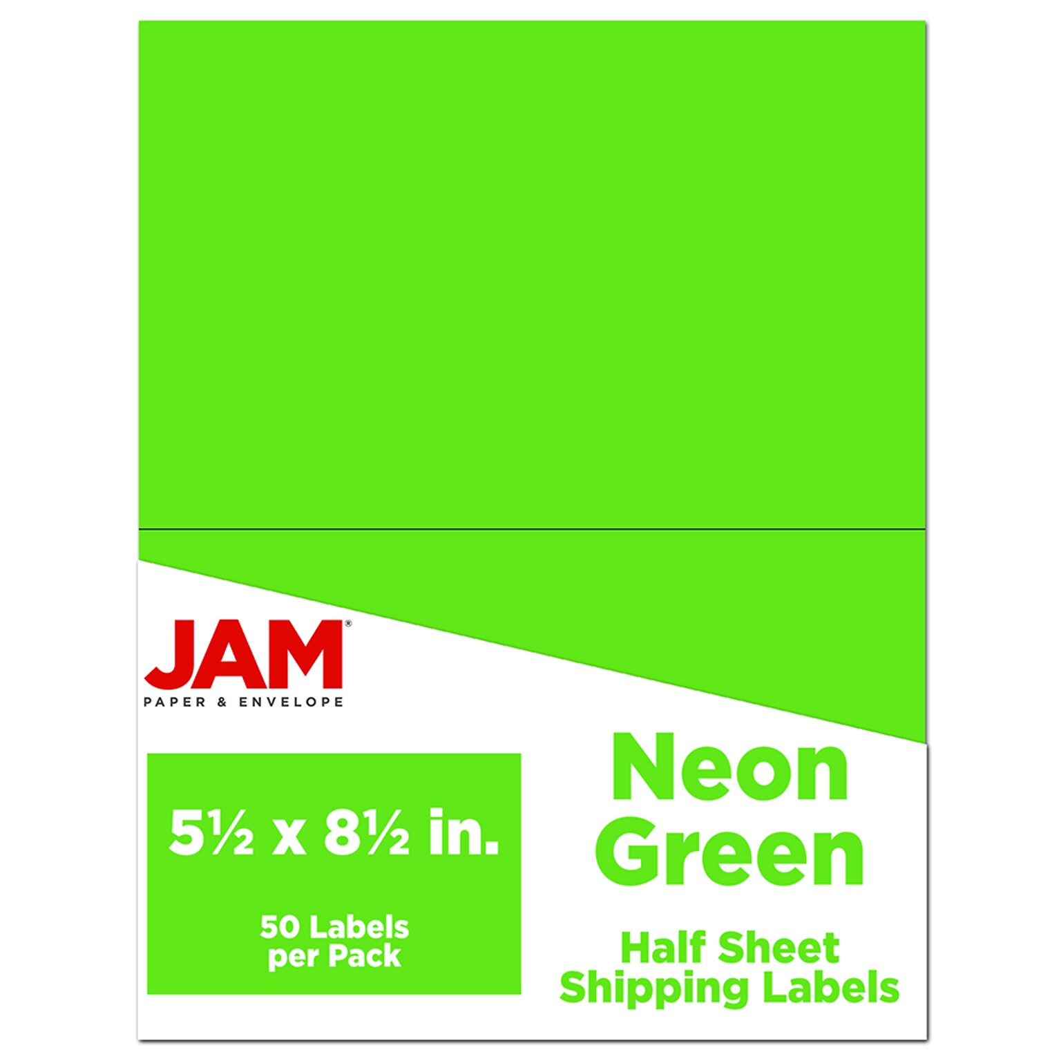 JAM Paper Shipping Labels, Half Page, 5 1/2 x 8 1/2, Neon Green,  2 Labels/Sheet, 25 Sheets/Pack (359429626)