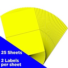 JAM Paper Shipping Labels, Half Page, 5 1/2 x 8 1/2, Neon Yellow,  2 Labels/Sheet, 25 Sheets/Pack