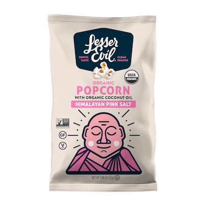Lesser Evil Snack Organic Himalayan Pink Salt Popcorn, 0.88 oz., 18 Bags/Carton (LSN00141)