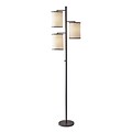 Adesso® Bellows 74H Tree Lamp, Antique Bronze with White Cylinder Shades (4152-26)