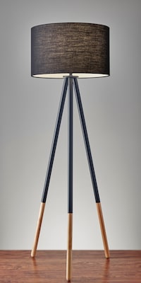 Adesso® Louise 60.25H Tripod Floor Lamp, Black with Black Fabric Shade (6285-01)