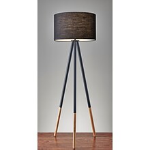 Adesso® Louise 60.25H Tripod Floor Lamp, Black with Black Fabric Shade (6285-01)