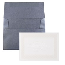 JAM Paper® Thank You Card Sets, Pearl Border Card with Anthracite Stardream Envelopes, 25 Cards and