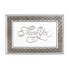 JAM PAPER Thank You Card Sets, Silver Border Cards with Black Linen Envelopes, 25 Cards and Envelope