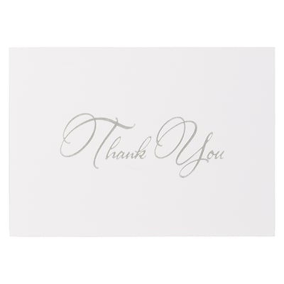 JAM PAPER Thank You Card Sets, Silver Script Cards with Black Linen Envelopes, 25 Cards and Envelope