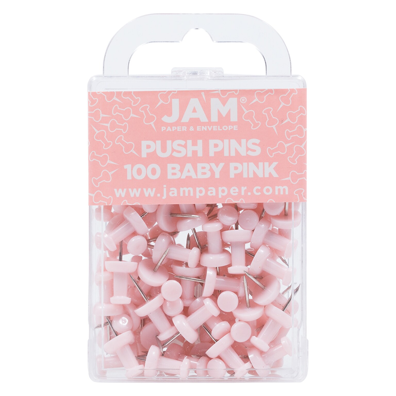 JAM Paper Pushpins, Baby Pink, 100/Pack (222419048)