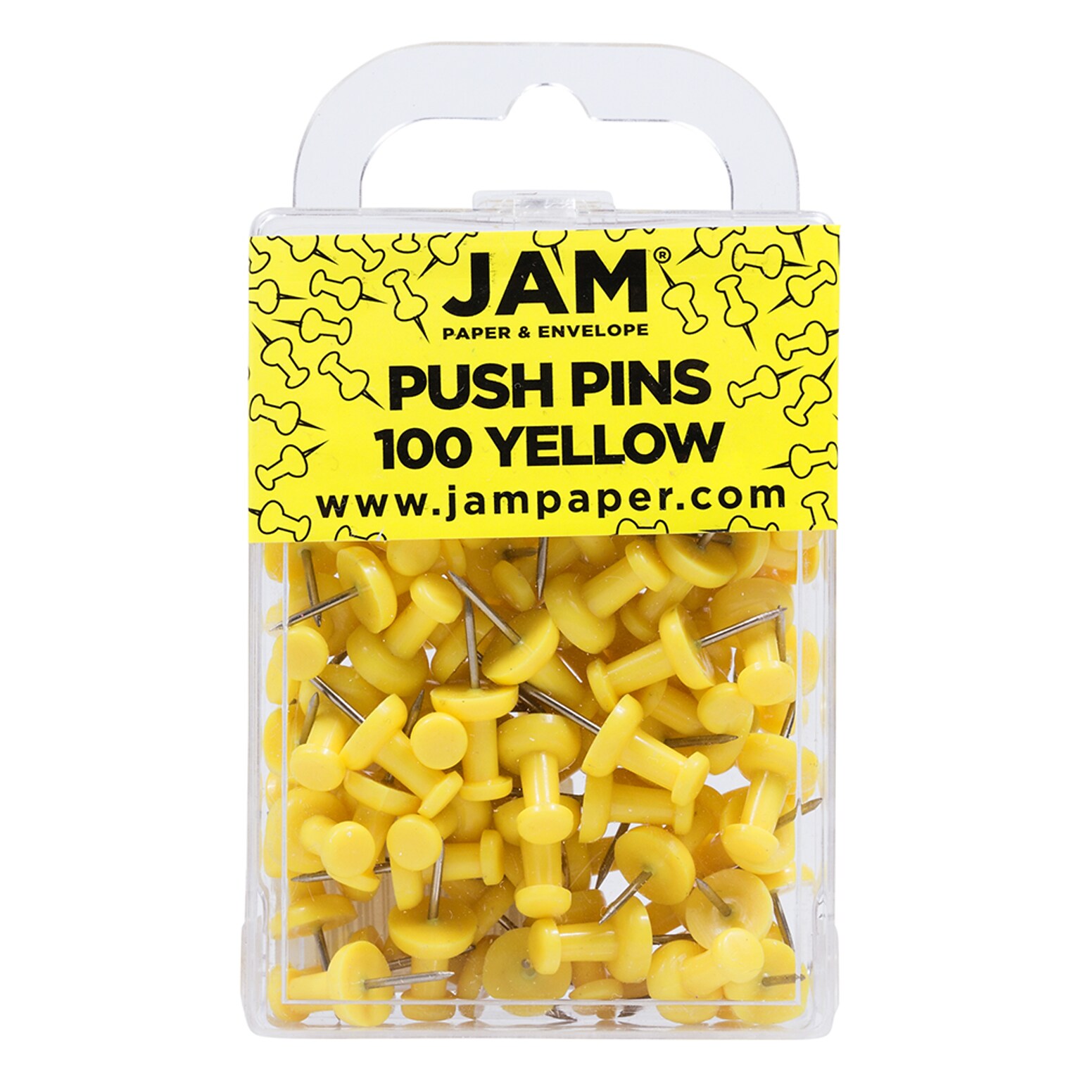 JAM Paper Push Pins, Yellow, 100/Pack (2242959)