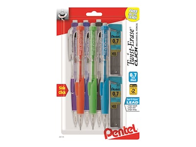 Pentel Twist-Erase Click Mechanical Pencil, 0.7mm, #2 Medium Lead, 6/Pack (PD277TLBPS6M)