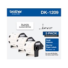 Brother DK-1209 Small Address Paper Labels, 2-4/10 x 1-1/10, Black on White, 800 Labels/Roll, 3 Ro
