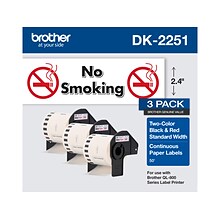 Brother DK-2251 Standard Width Continuous Paper Labels, 2-4/10 x 50, Black/Red on White, 3 Rolls/B