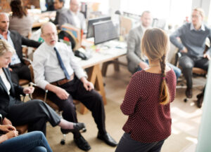 woman giving a presentation
