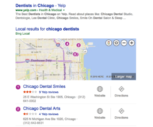 Bing Search Dentist Map Section