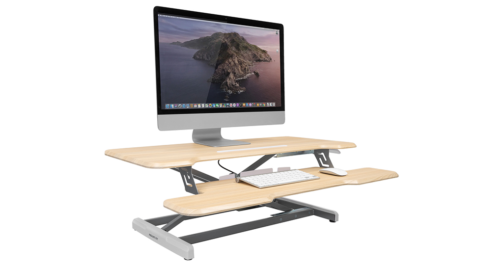 Mount-It! 38"W Adjustable Extra-Wide Standing Desk Converter, Maple Woodgrain