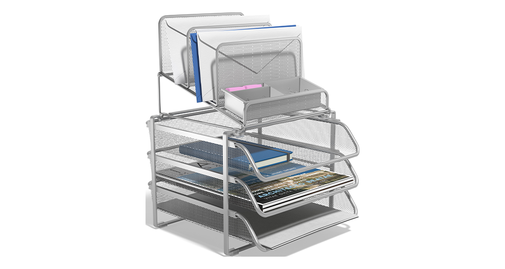 TRU RED™ All-In-One 10 Compartment Wire Mesh Compartment Storage, Silver