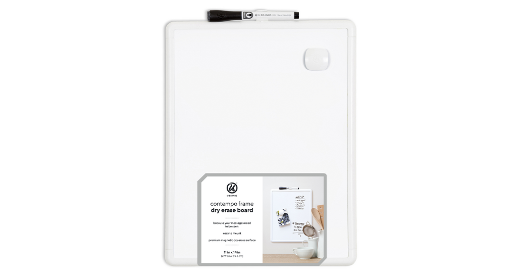 U Brands Contempo Frame Dry-Erase Whiteboard, 14" x 11"