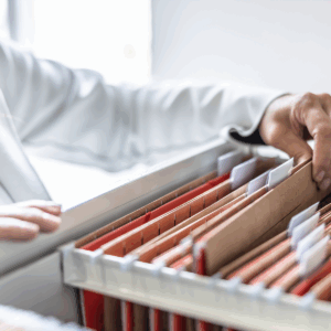 someone browsing file folders from a drawer