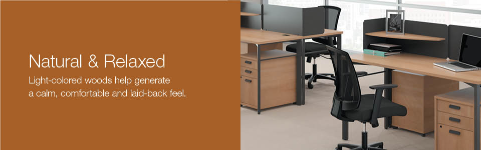 Natural & Relaxed. Light-colored woods help generate a calm, comfortable and laid back feel.