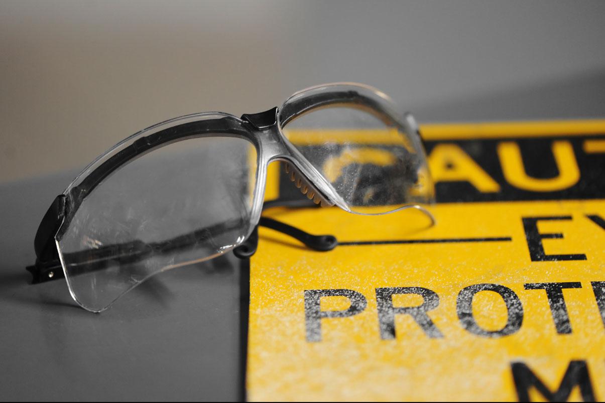 Safety glasses on a table