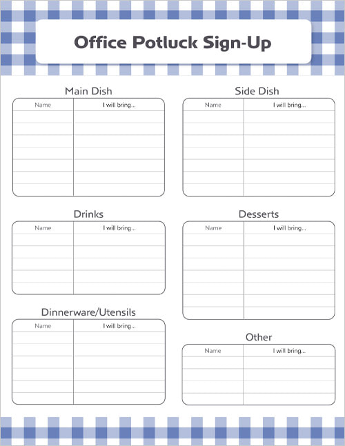 Potluck sign-up sheet