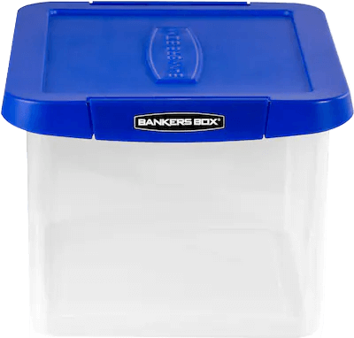 Bankers Box Heavy-Duty Plastic File Box, Letter/Legal Size, Blue/Clear (0086201)