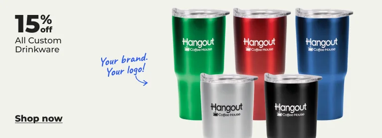 Save 15% on All Custom Drinkware