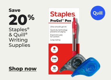 Save 20% off Staples & Quill Writing Supplies
