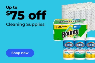 Image of cleaning supplies featuring Bounty paper towels up to 75% off
