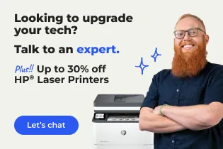 Image of tech expert and HP printer