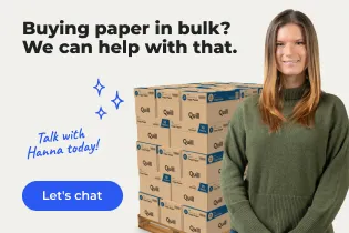 Image of customer service rep and bulk paper