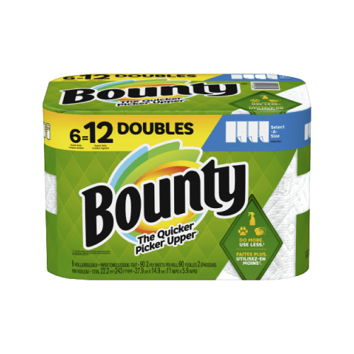 Bounty Select-A-Size Paper Towels, Double Rolls, White, 90 Sheets Per Roll, 12 Count