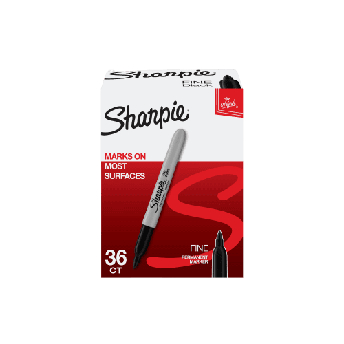 Sharpie Permanent Markers, Fine Tip, Black, 36/Pack (1884739)