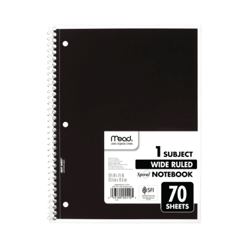 Mead 1-Subject Notebook, 8" x 10.5", Wide Ruled, 70 Sheets, Assorted Colors (05510)