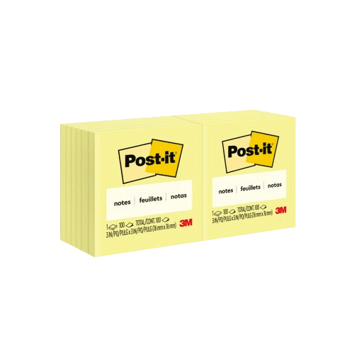 Post-it Notes, 3" x 3", Canary Collection, 100 Sheet/Pad, 12 Pads/Pack (654-12YW)