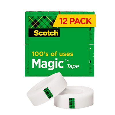 Scotch Magic Tape, Invisible, 3/4 in x 1000 in, 12 Tape Rolls, Clear, Refill, Home Office and Back to School Classroom Supplies