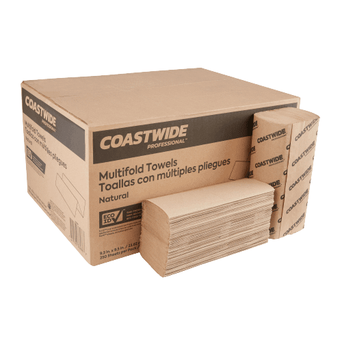 Coastwide Professional™ Recycled Multifold Paper Towels, 1-ply, 250 Sheets/Pack, 16 Packs/Carton (CW25228)