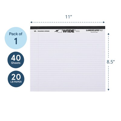 Roaring Spring WIDE Landscape Notepad, College Ruled, 11 x 9.5, White, 40 Sheets/Pad (ROA74500)