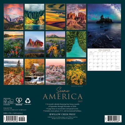 2027 Willow Creek Scenic America 12 x 12 Monthly Wall Calendar, Assorted Colors (62166)