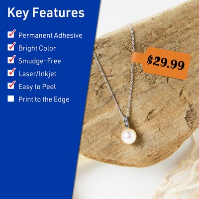 Avery Laser/Inkjet Multipurpose Decorative Edge Labels, 0.5 x 2.5, Bright Orange, 450/Pack (94749)