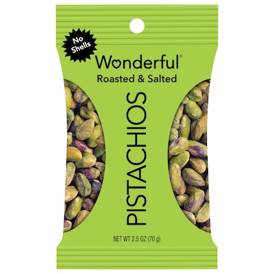 Wonderful Pistachios Dry Roasted & Salted Pistachos, 2.5 oz., 8 Bags/Box (PAR070146A25M)