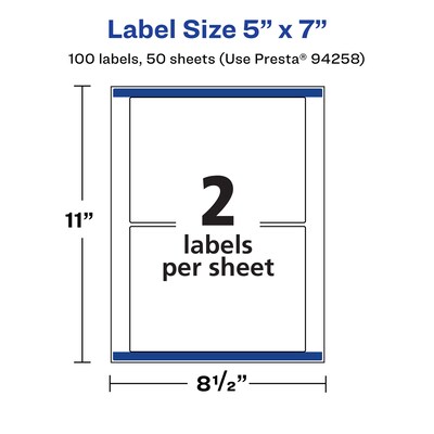Avery Laser/Inkjet Rectangle Multipurpose Labels, 5" x 7", White, 100 Labels/Box (94258)