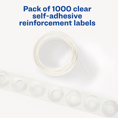 Avery Self-Adhesive Plastic Reinforcement Labels in Dispenser, 1/4" Diameter, Glossy Clear, 1000/Pack (5722)