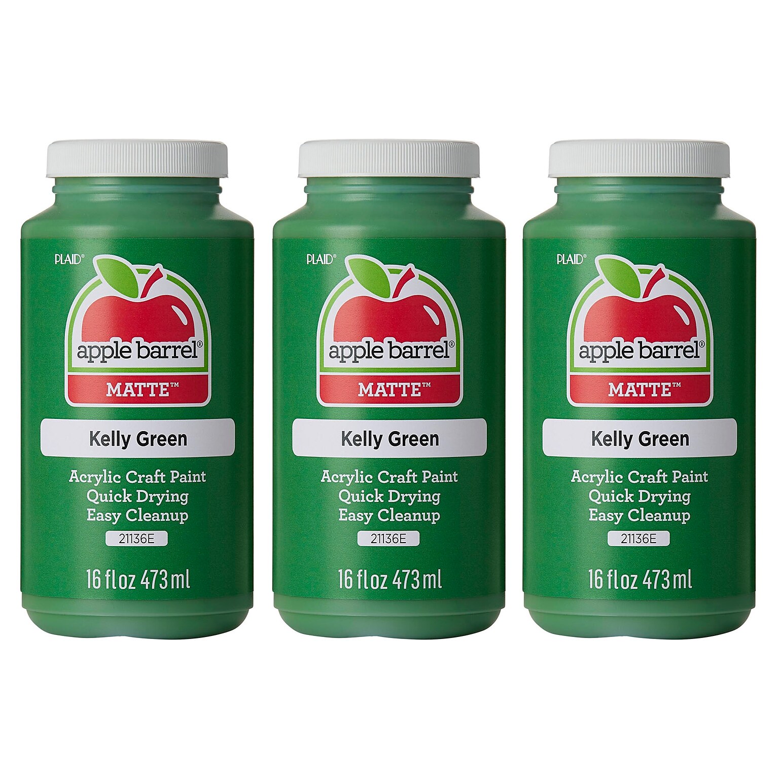 Apple Barrel Acrylic Paint Matte, 16oz., Kelly Green, 3/Pack(APP21136E-3)