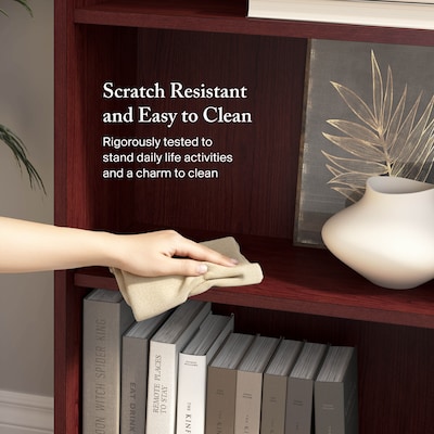 Bush Furniture Cabot 66"H 5-Shelf Bookcase with Adjustable Shelves, Harvest Cherry Laminated Wood (WC31466)