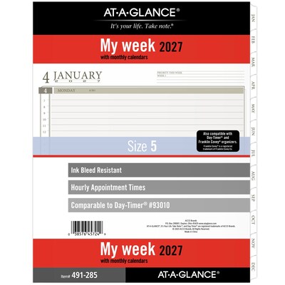 2027 AT-A-GLANCE 11 x 8.5 Weekly & Monthly Planner Refill, White/Brown (491-285-27)